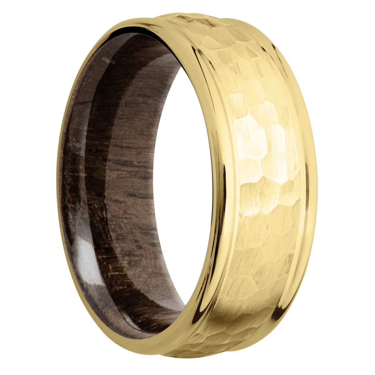 18K Yellow Gold + Hammer , Polish Finish + Walnut