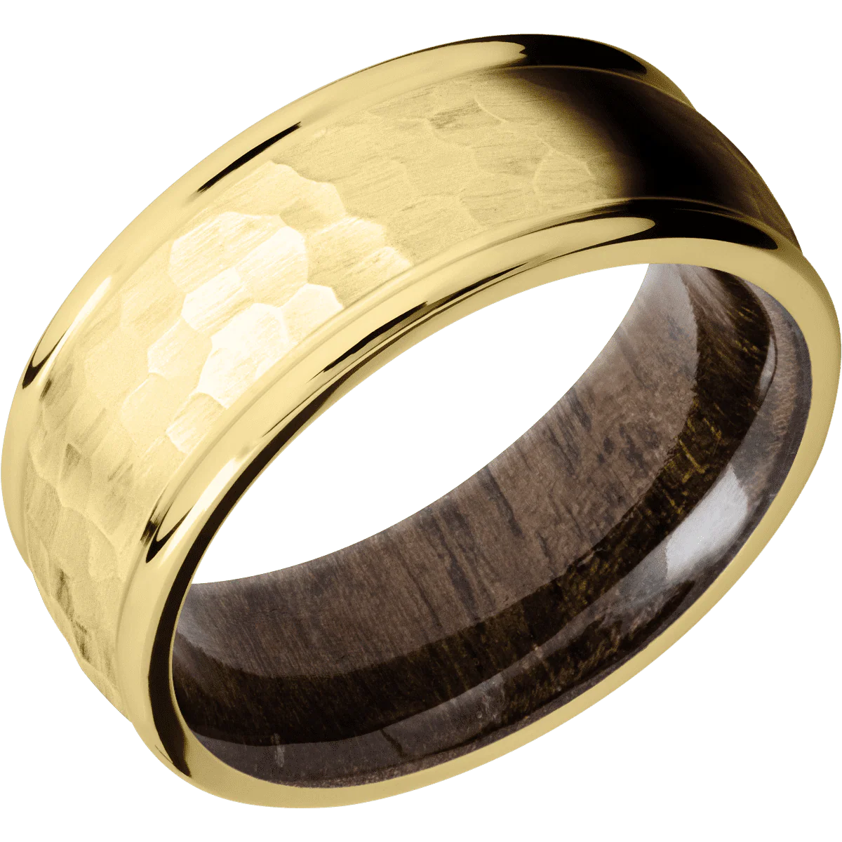 18K Yellow Gold + Hammer , Polish Finish + Walnut - Image 2