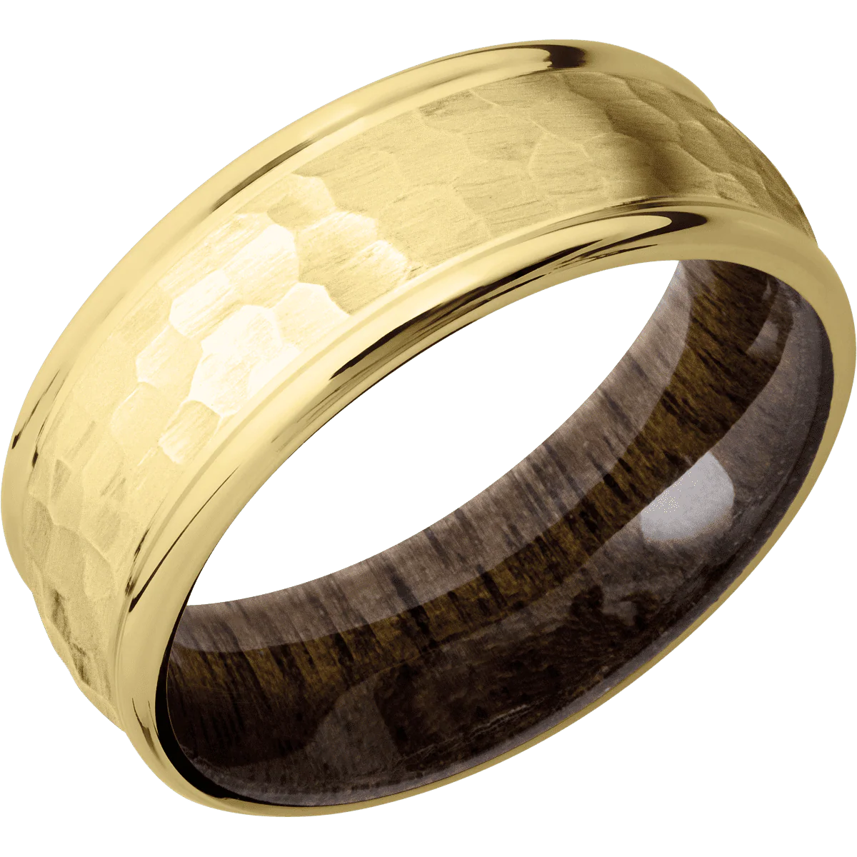 18K Yellow Gold + Hammer , Polish Finish + Walnut - Image 2