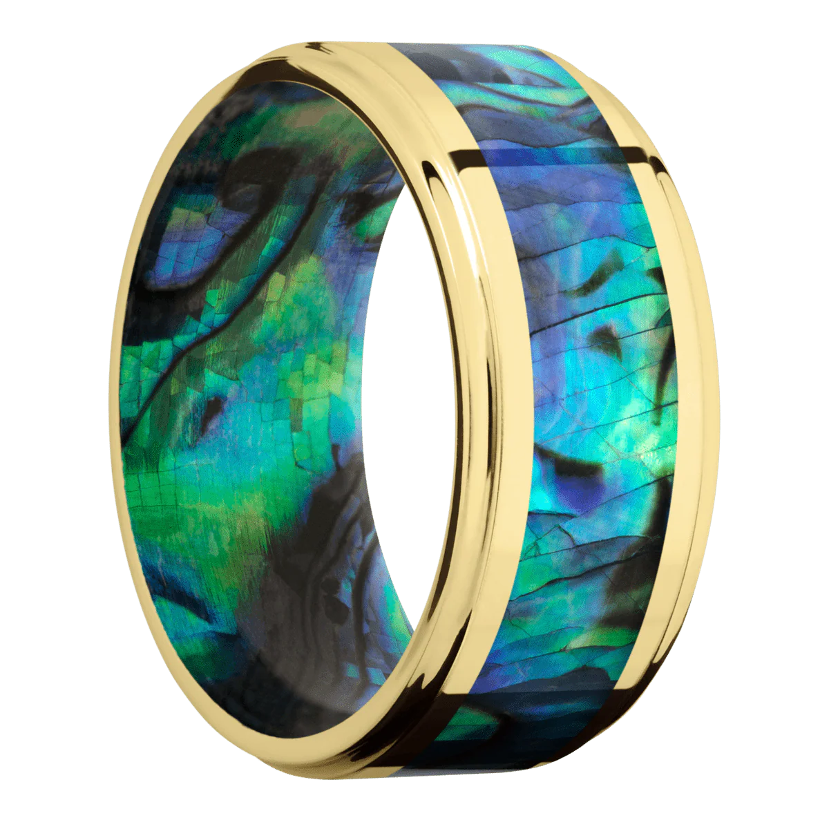 18K Yellow Gold + Polish , Polish Finish + Abalone