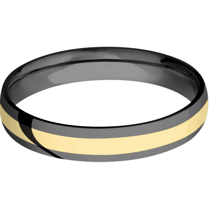 4mm wide Domed Black Titanium Ring with Polish Finish / One 2mm Centered 14k Yellow Gold Inlay with Polish Finish - Image 3