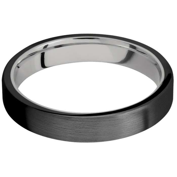 4mm wide Flat Black Titanium Ring with Satin Finish / 10k White Gold Sleeve - Image 3