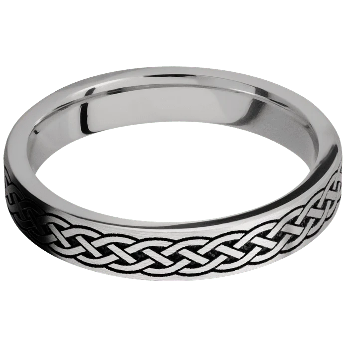 4mm wide Flat Palladium Silver Ring with Satin Finish / Celtic 9 Design - Image 3