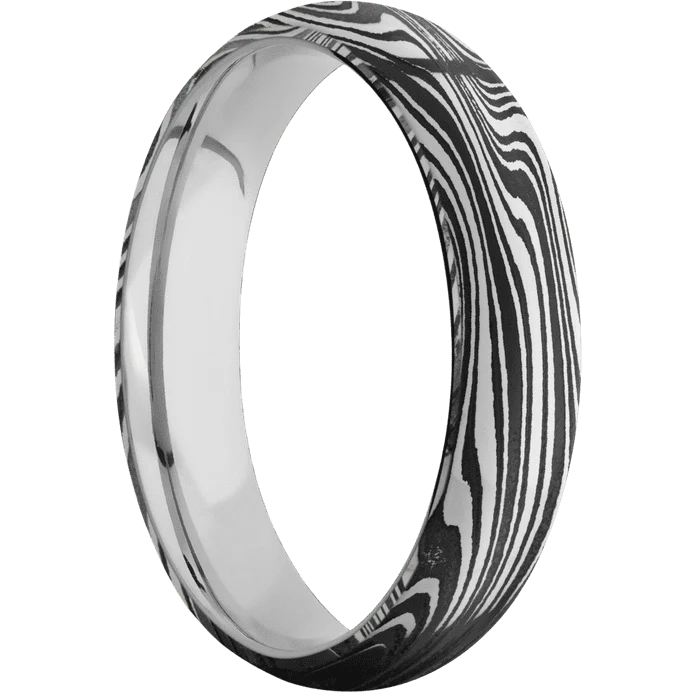 5mm wide Domed Marble Damascus Steel Ring with Tumble Kuro Damascus Finish / Titanium Sleeve - Image 2