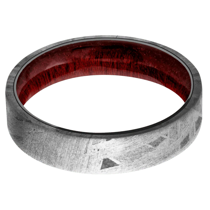 5mm wide Flat Meteorite Ring / Blood Wood Sleeve - Image 3