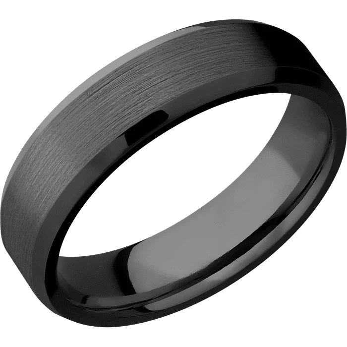 6mm wide Beveled Black Titanium Ring with Satin Finish