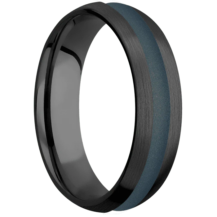 6mm wide Domed Black Titanium Ring with Satin Finish / One 2mm Centered Northern Lights Cerakote Inlay - Image 2