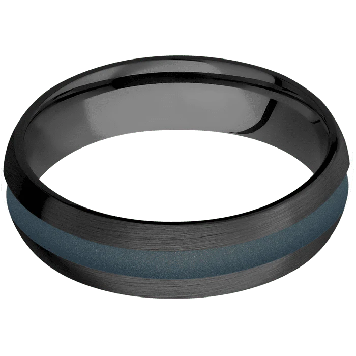 6mm wide Domed Black Titanium Ring with Satin Finish / One 2mm Centered Northern Lights Cerakote Inlay - Image 3