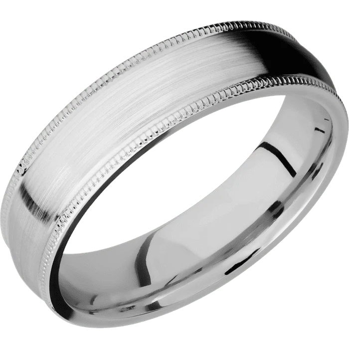6mm wide Domed Milgrain Edges Titanium Ring with Satin Finish