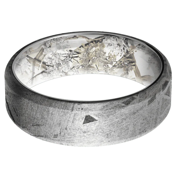 7mm wide Beveled Meteorite Ring / Kings Snow Camo Sleeve - Image 3