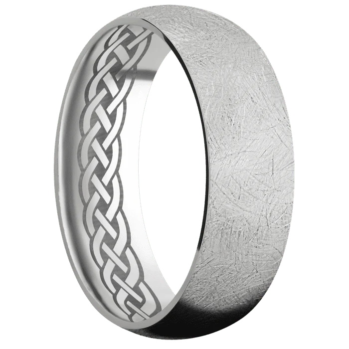 7mm wide Domed Cobalt Chrome Ring with Distressed Finish / None Interior Pattern - Image 2