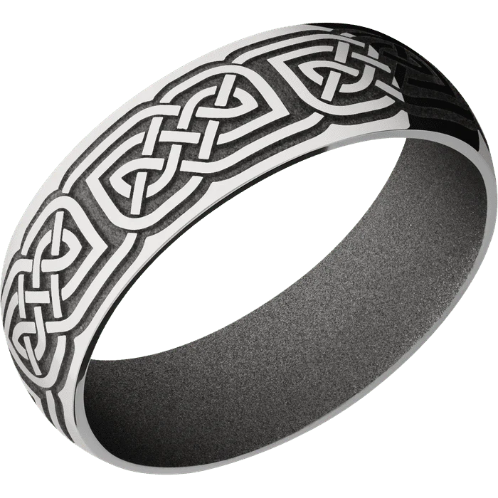 7mm wide Domed Inconel Ring with Polish Finish / Celtic 17 Design and Gun Metal Grey Cerakote Accents / Gun Metal Grey Cerakote Sleeve