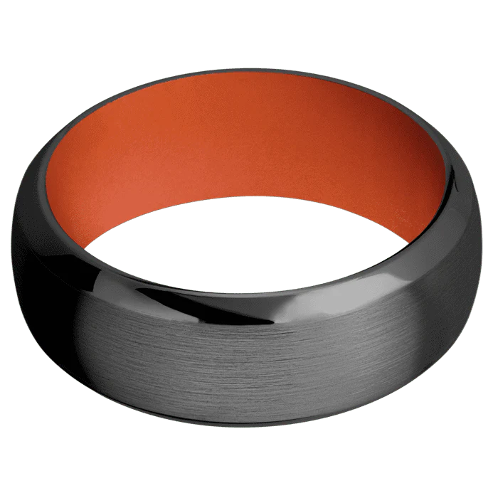 8mm wide Domed Bevel Black Zirconium Ring with Satin Finish / Hunter Orange Cerakote Sleeve - Image 3
