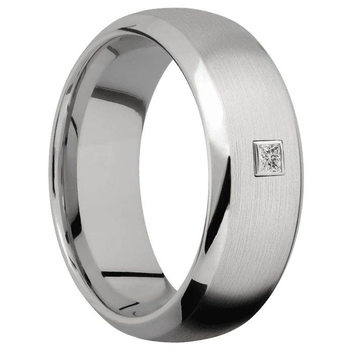 8mm wide Domed Bevel Titanium Ring with Satin Finish / 1 Princess .06 carat Diamond Bezel-Set Gemstones - Image 2