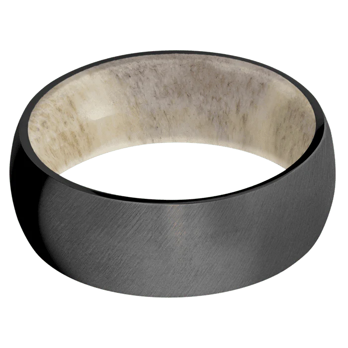 8mm wide Domed Black Zirconium Ring with Angle Satin Finish / Antler Sleeve - Image 3