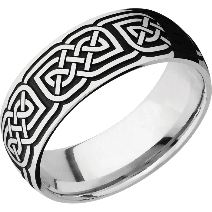 8mm wide Domed Inconel Ring with Polish Finish / Celtic 17 Design and Black Cerakote Accents