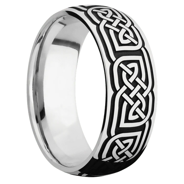 8mm wide Domed Inconel Ring with Polish Finish / Celtic 17 Design and Black Cerakote Accents - Image 2