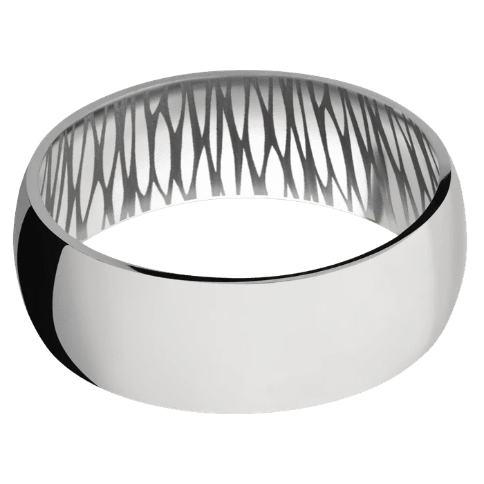 8mm wide Domed Titanium Ring with Polish Finish / None Interior Pattern - Image 3