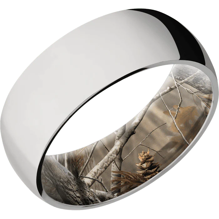 8mm wide Domed Titanium Ring with Polish Finish / RealTree AP Camo Sleeve