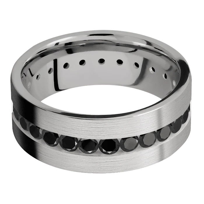 8mm wide Flat Titanium Ring with Satin Finish / Eternity Round .07 carat Black Diamond Channel-Set Gemstones - Image 3