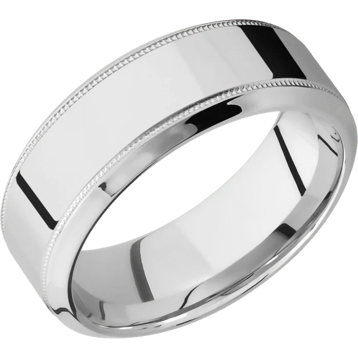 8mm wide High Bevel Milgrain Platinum Ring with Polish Finish
