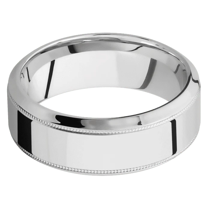 8mm wide High Bevel Milgrain Platinum Ring with Polish Finish - Image 3