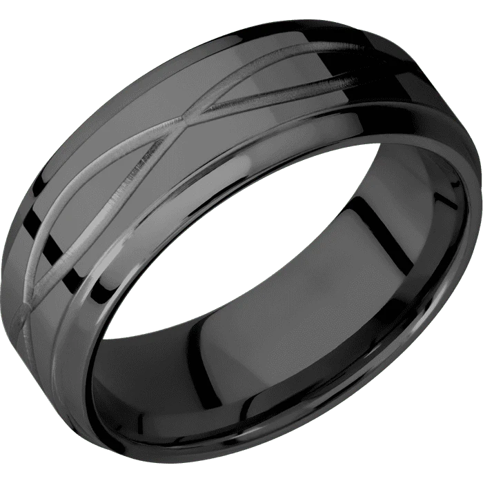 8mm wide Stepped Bevel Black Titanium Ring with Polish Finish / Infinity Design