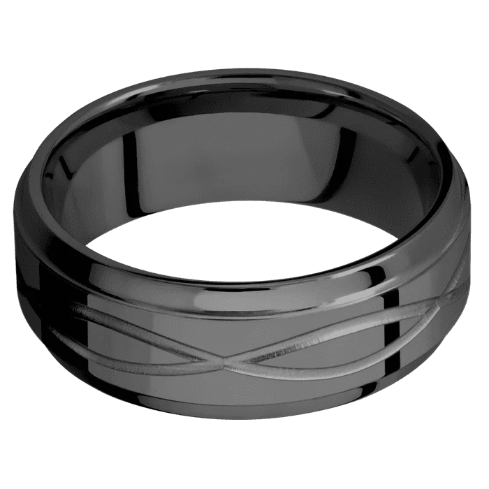 8mm wide Stepped Bevel Black Titanium Ring with Polish Finish / Infinity Design - Image 3