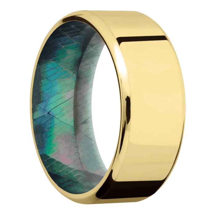 9mm wide Beveled 10k Yellow Gold Ring with Polish Finish / Black Mother of Pearl Sleeve - Image 2