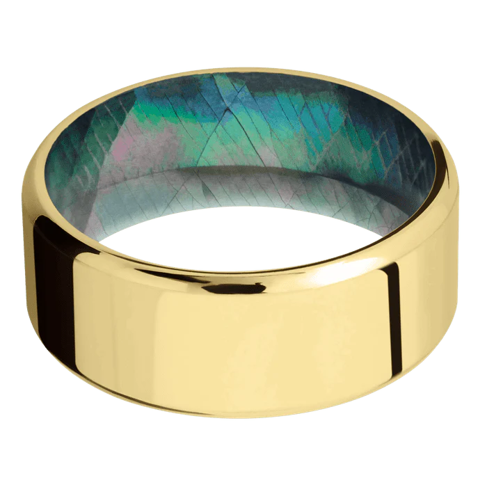 9mm wide Beveled 10k Yellow Gold Ring with Polish Finish / Black Mother of Pearl Sleeve - Image 3