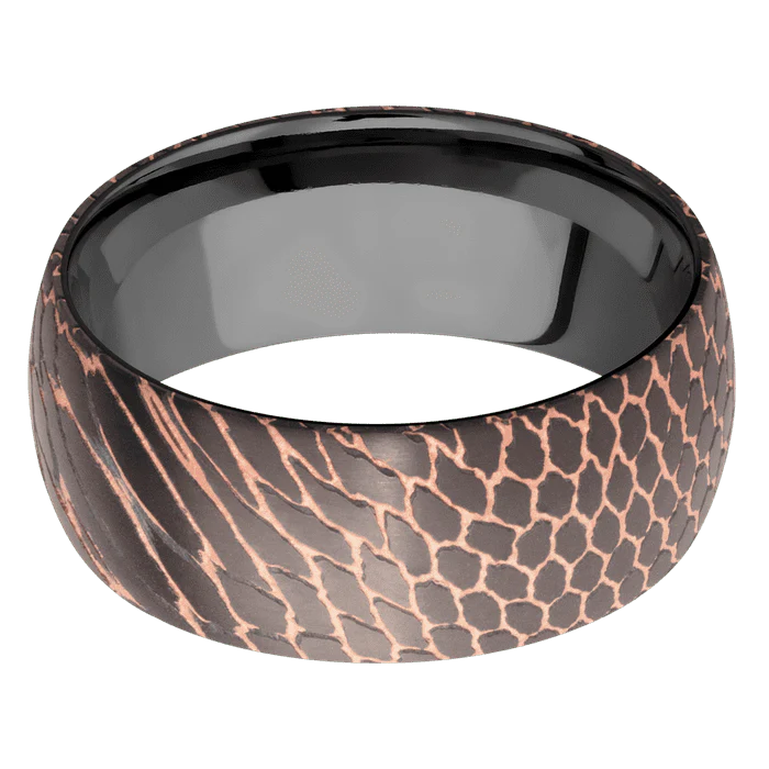 9mm wide Domed Darkened Superconductor Ring with Satin Etched Superconductor Finish / Black Titanium Sleeve - Image 3