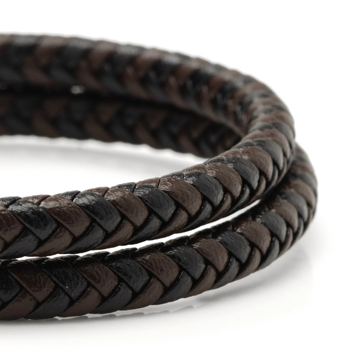 Black and Brown Braided Leather Bracelet with Gunmetal Stainless Steel Magnetic Clasp - Image 4