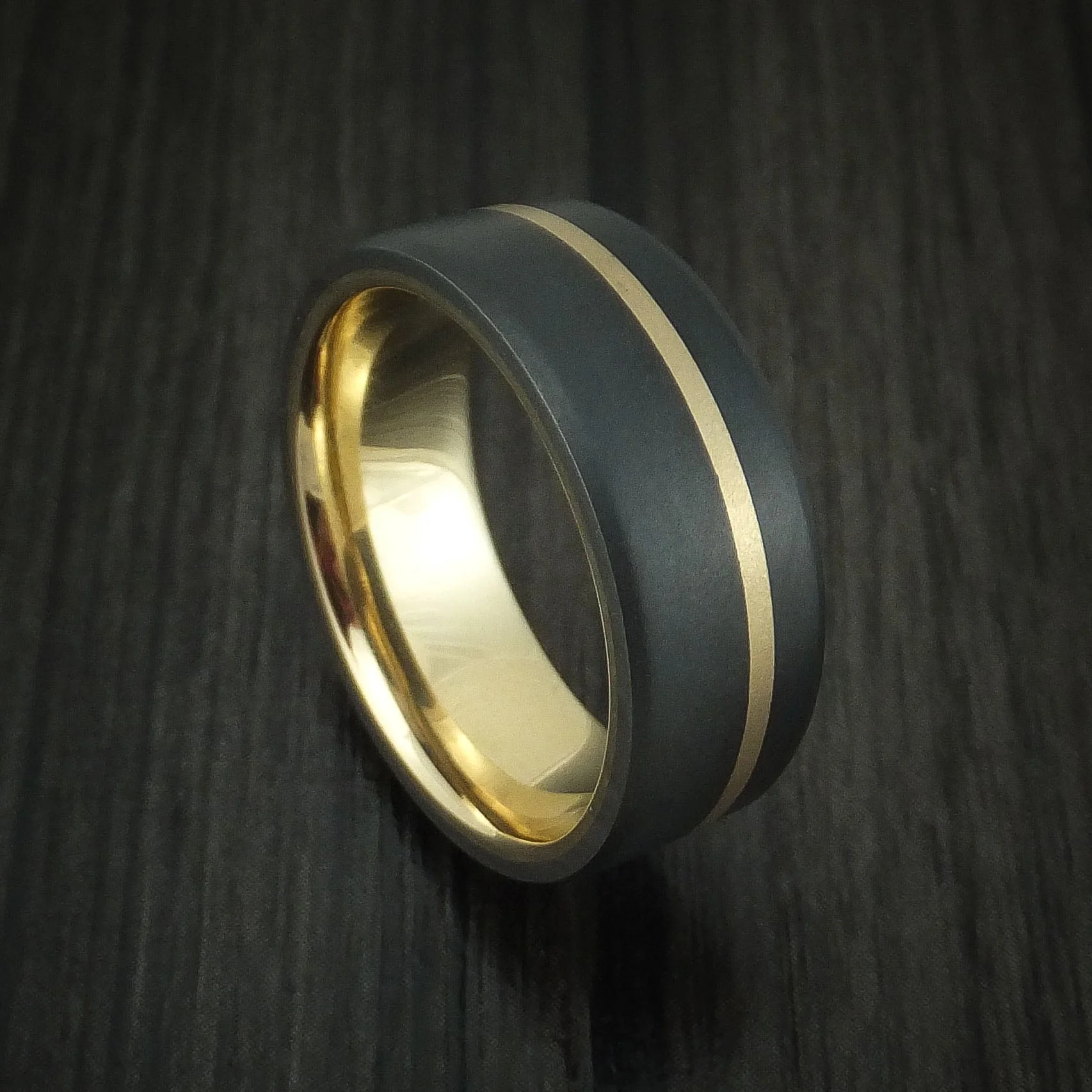 Black Titanium or Black Zirconium Custom Men's Ring with 14K Yellow Gold