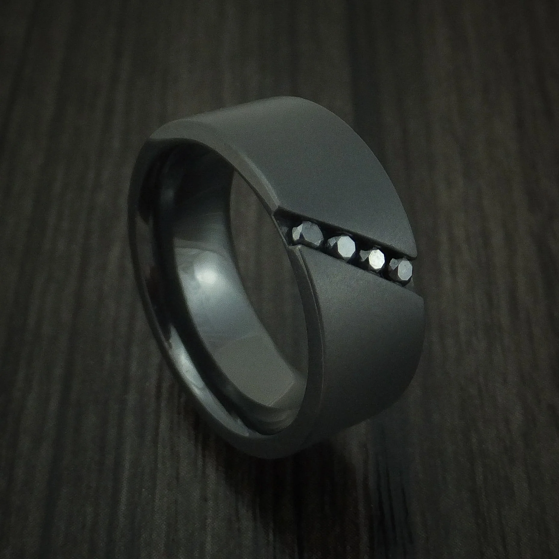 Black Titanium or Black Zirconium Custom Men's Ring with Black Diamonds