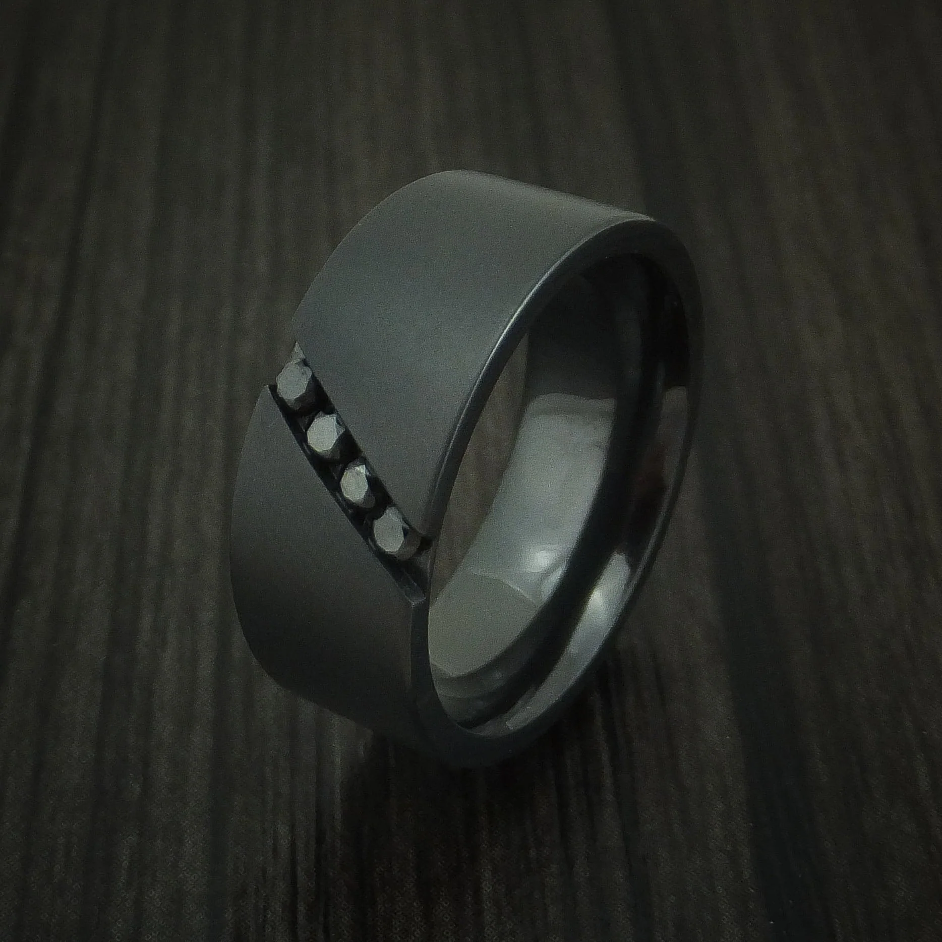 Black Titanium or Black Zirconium Custom Men's Ring with Black Diamonds - Image 4