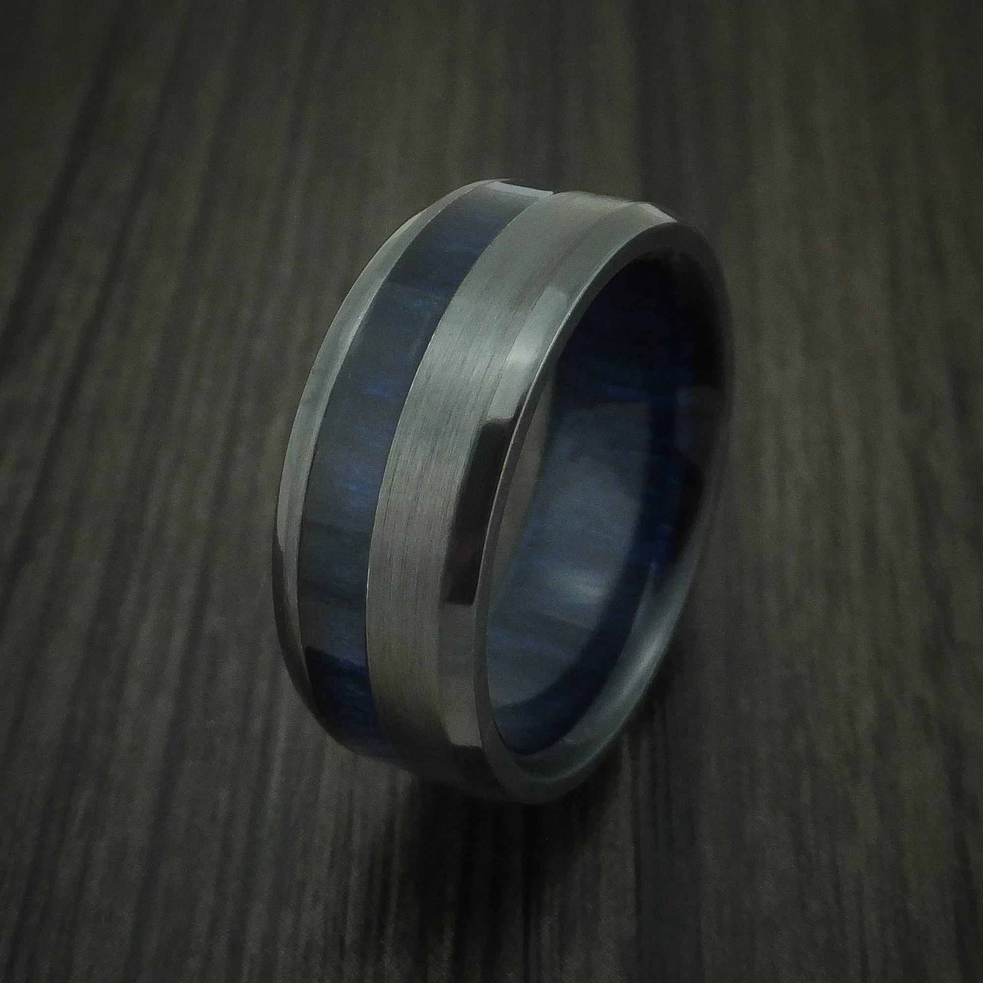 Black Titanium and Blueberry Wood Men's Ring Custom Made Band - Image 3