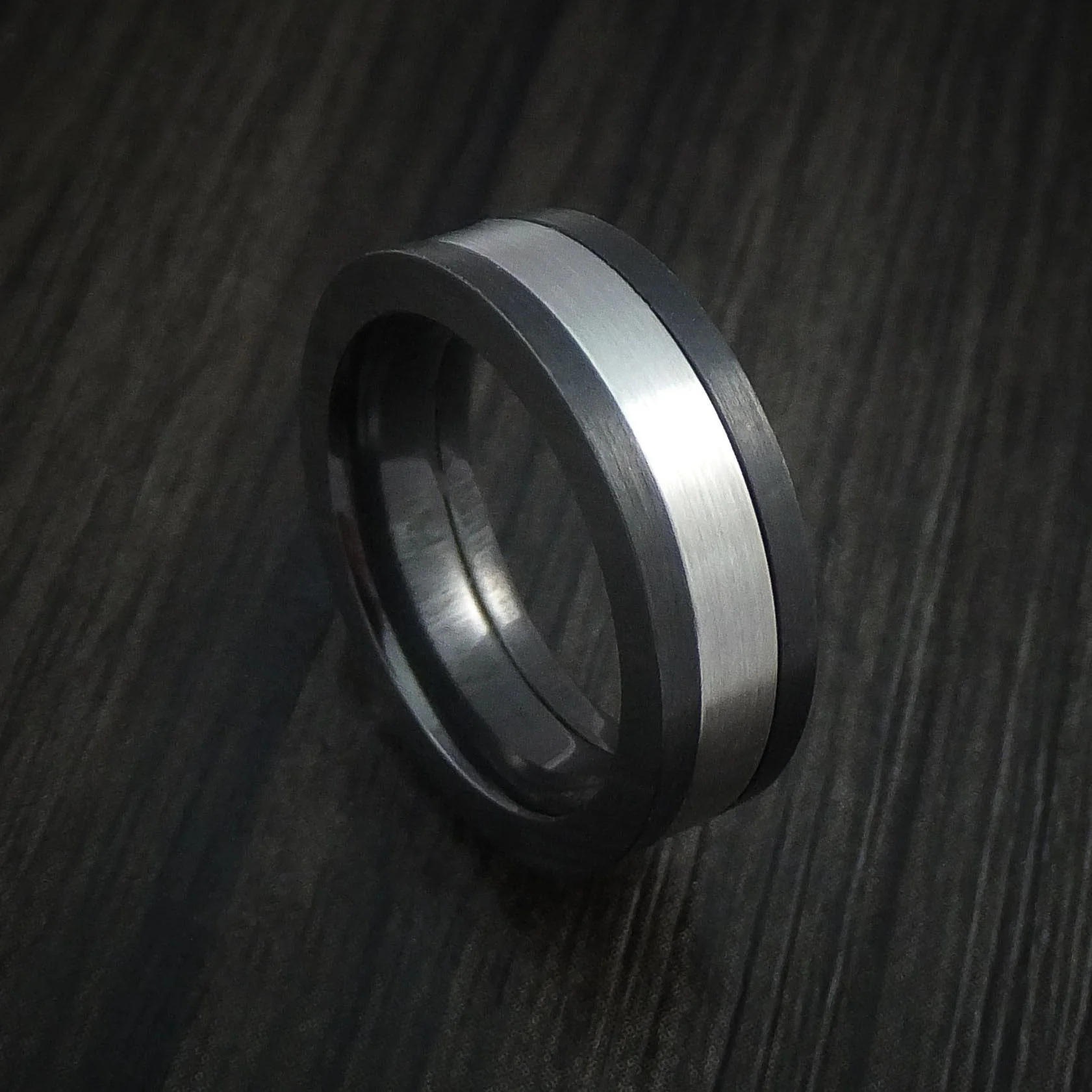 Black Titanium or Black Zirconium Custom Men's Ring with Cobalt Chrome Inlay