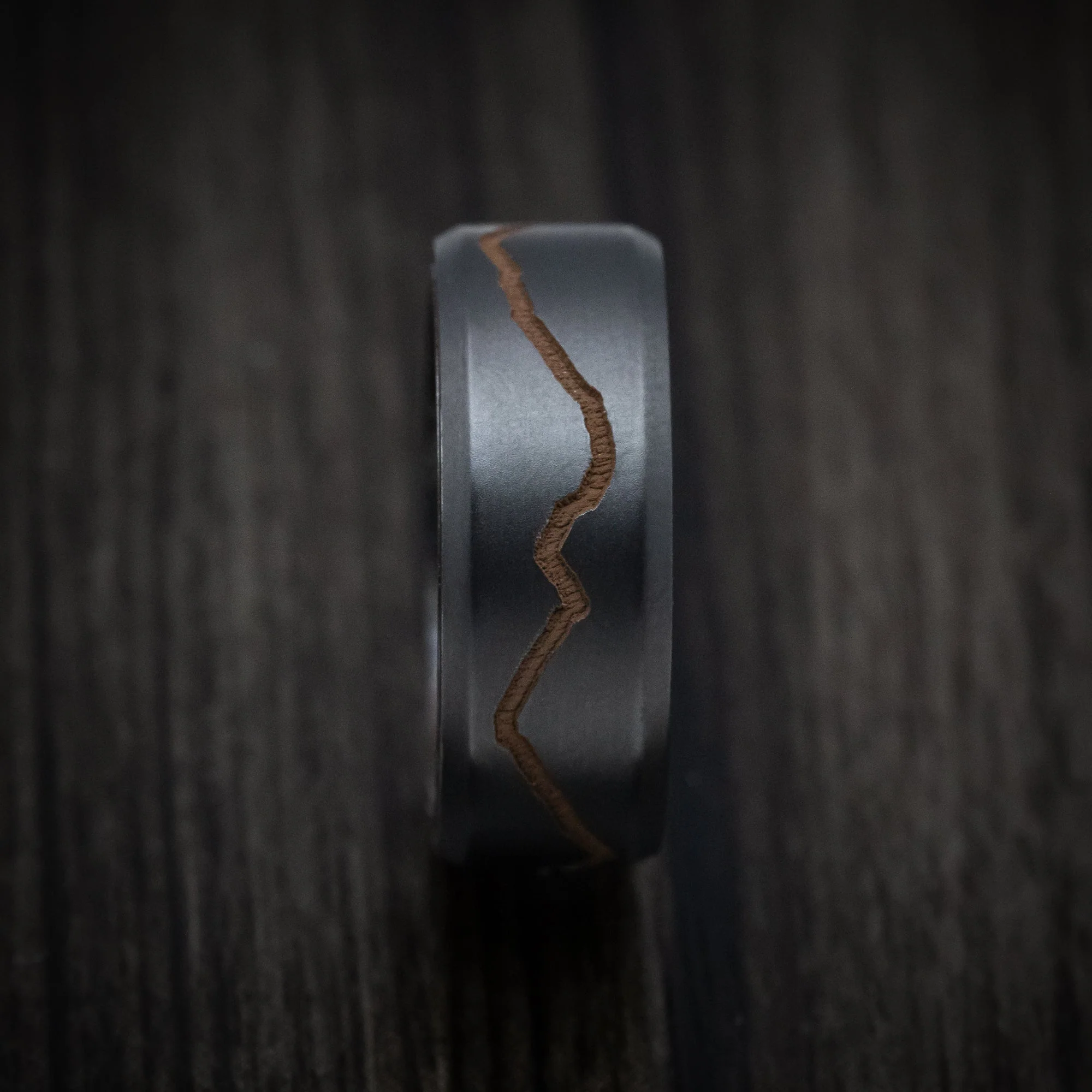 Black Titanium or Black Zirconium Custom Men's Ring with DiamondCast Sleeve and Cerakote Mountain Design - Image 4