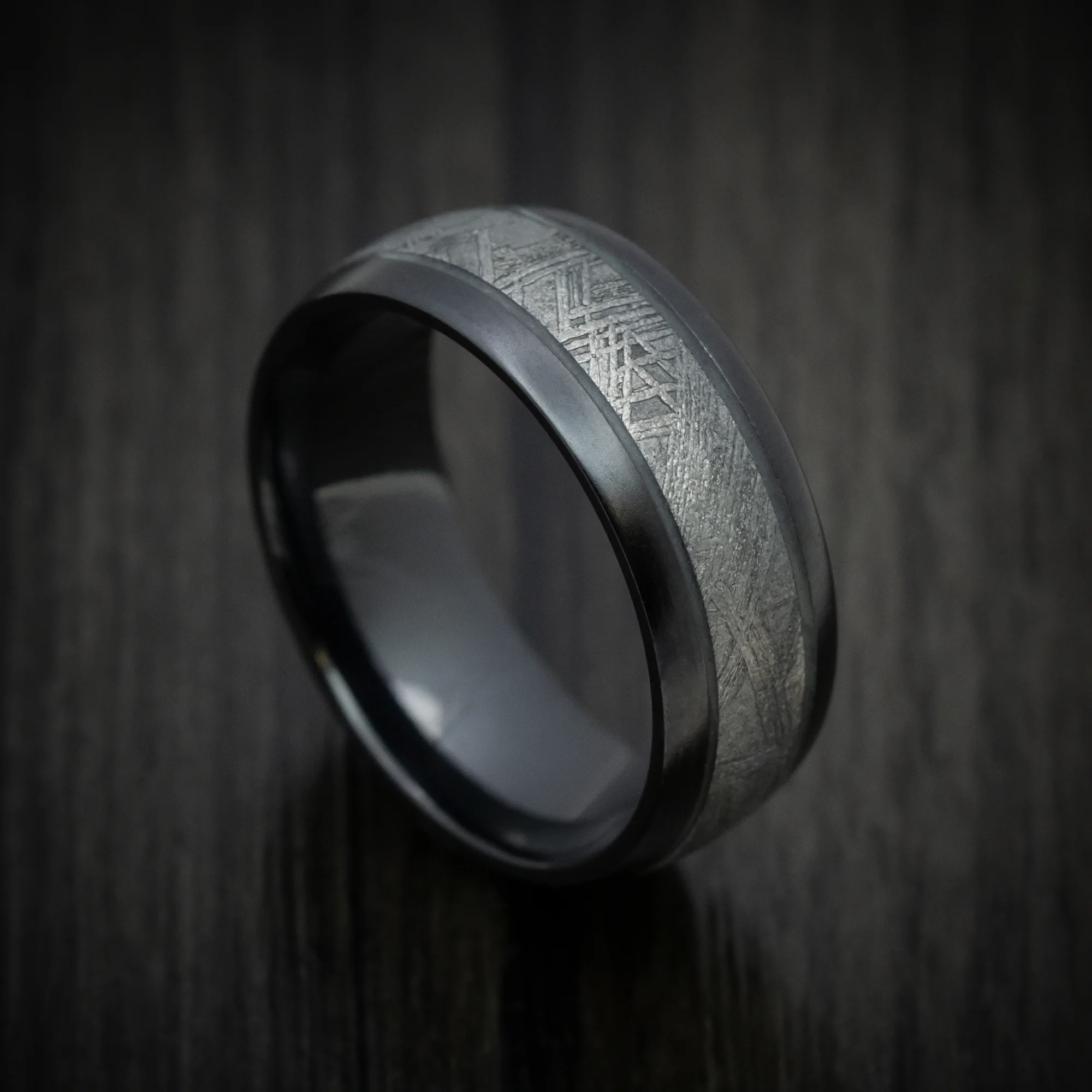 Black Titanium and Meteorite Men's Ring with Glow Inlays - Image 2