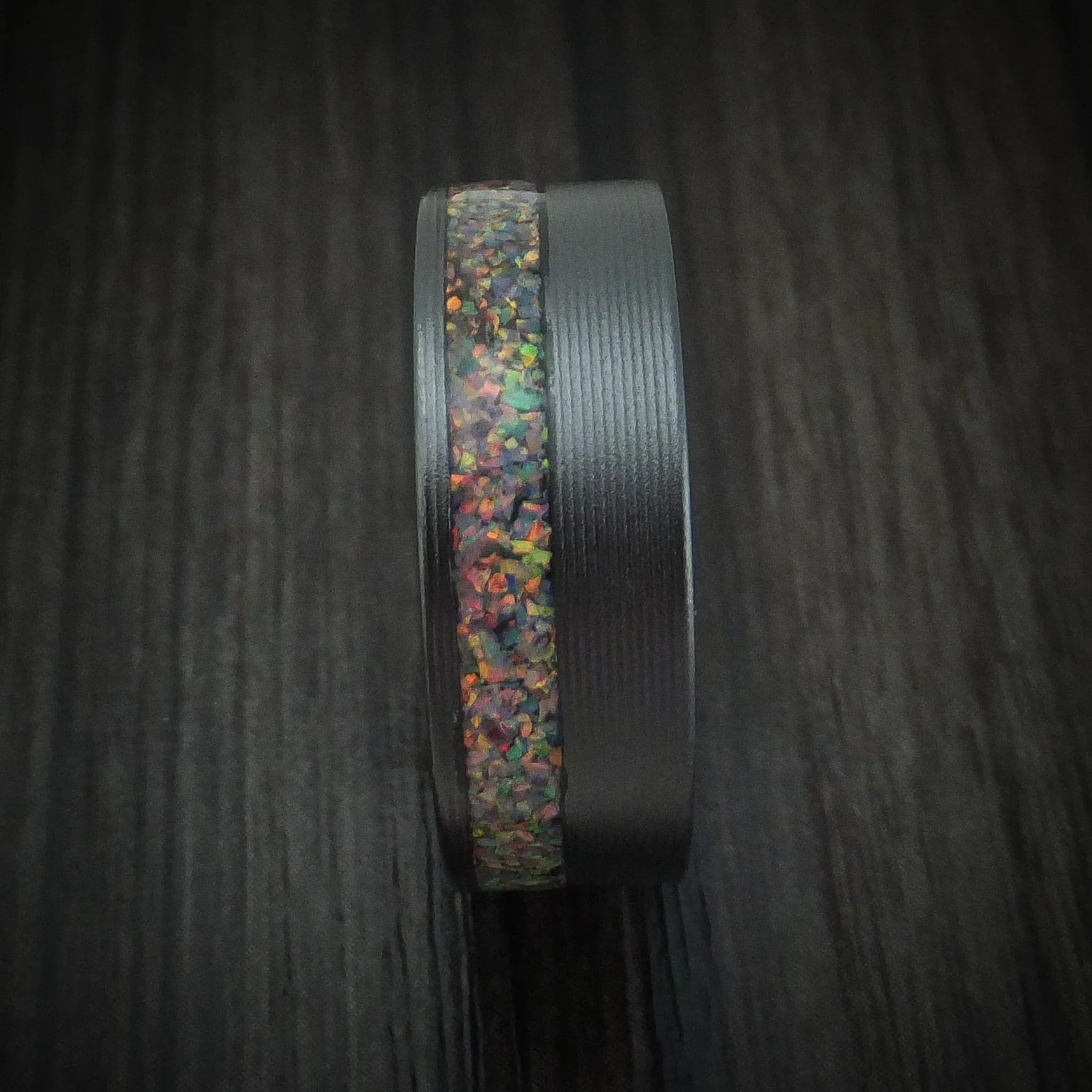 Black Titanium and Opal Men's Ring Custom Made Band - Image 3