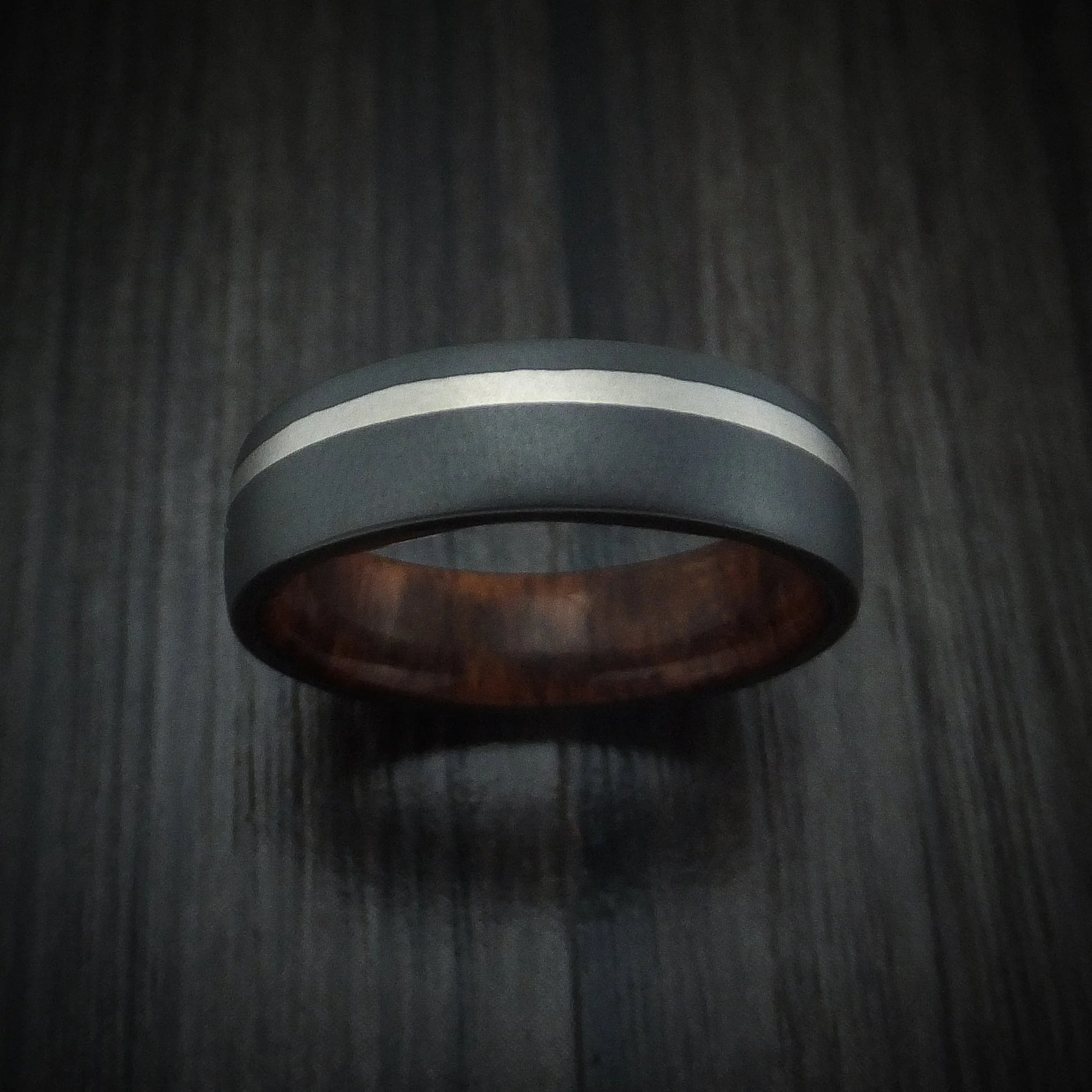 Black Titanium and Platinum Men's Ring with Wood Sleeve Custom Made Band - Image 2
