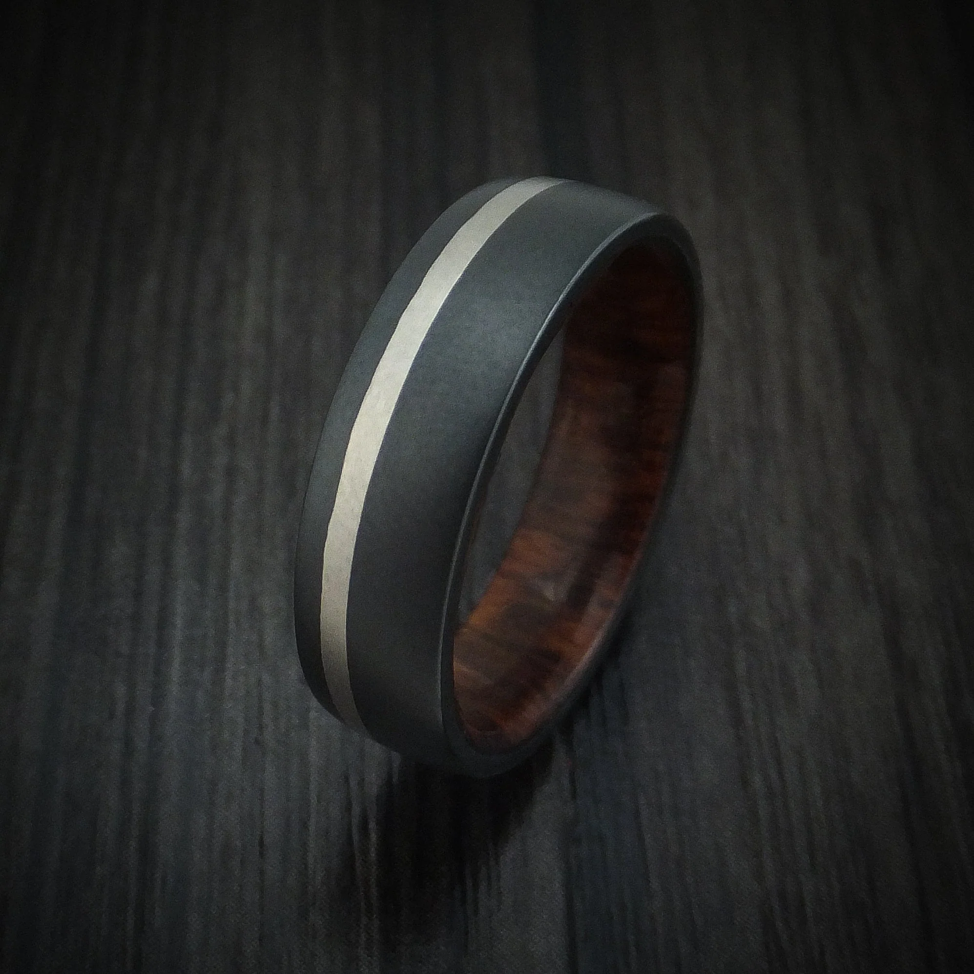 Black Titanium and Platinum Men's Ring with Wood Sleeve Custom Made Band - Image 4