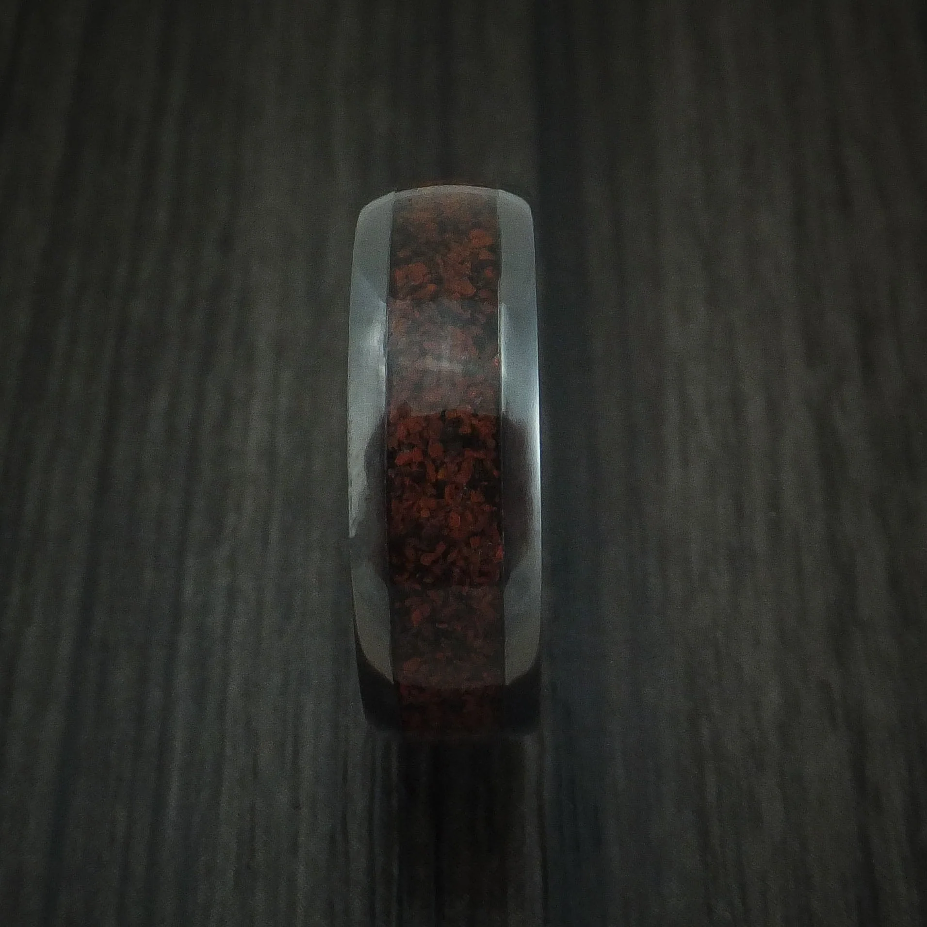 Black Titanium and Red Dinosaur Bone Men's Ring Custom Made Fossil Band - Image 3