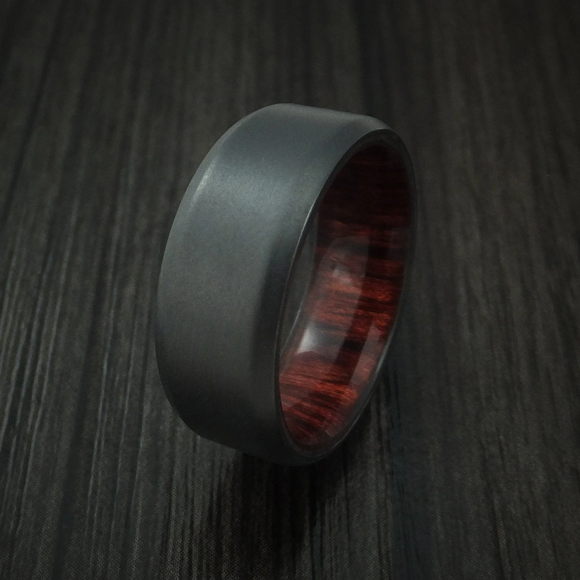 Black Titanium or Black Zirconium Custom Men's Ring and Red Heart Wood Sleeve - Image 4