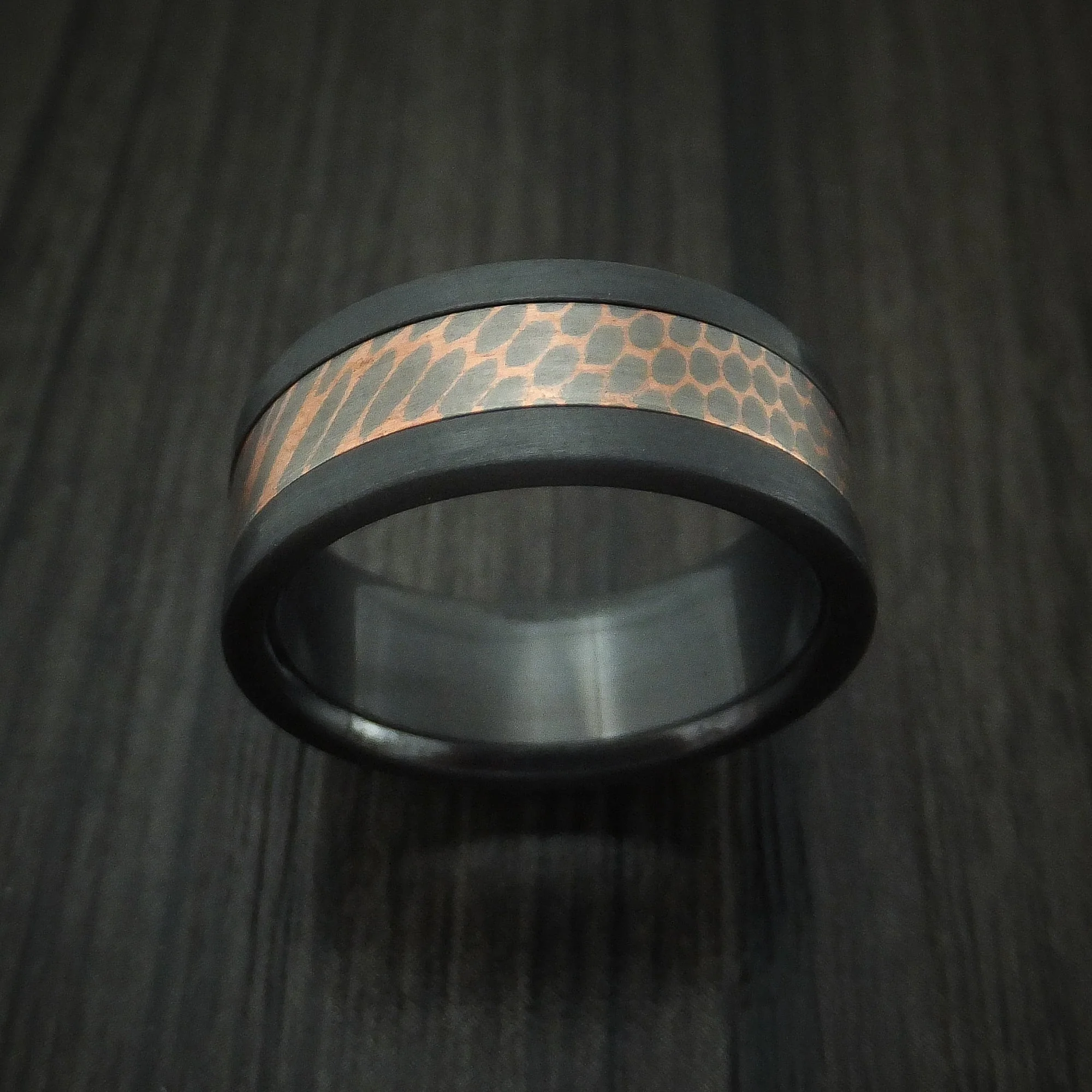 Black Titanium and Superconductor Men's Ring Custom Made Titanium-Niobium and Copper Band - Image 2