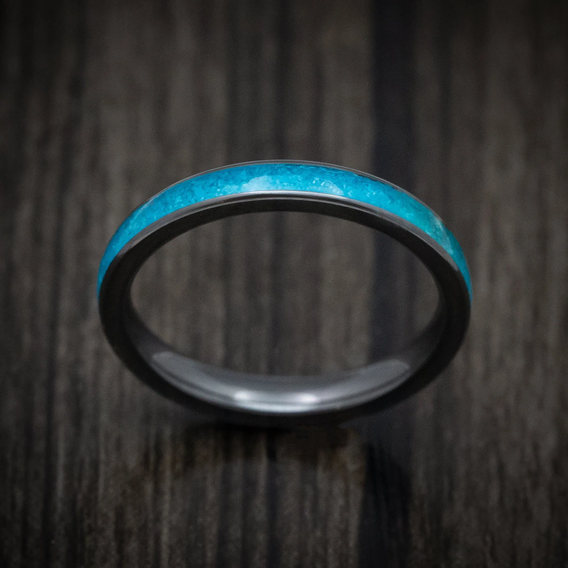 Black Titanium and Turquoise Men's Ring Custom Made - Image 2