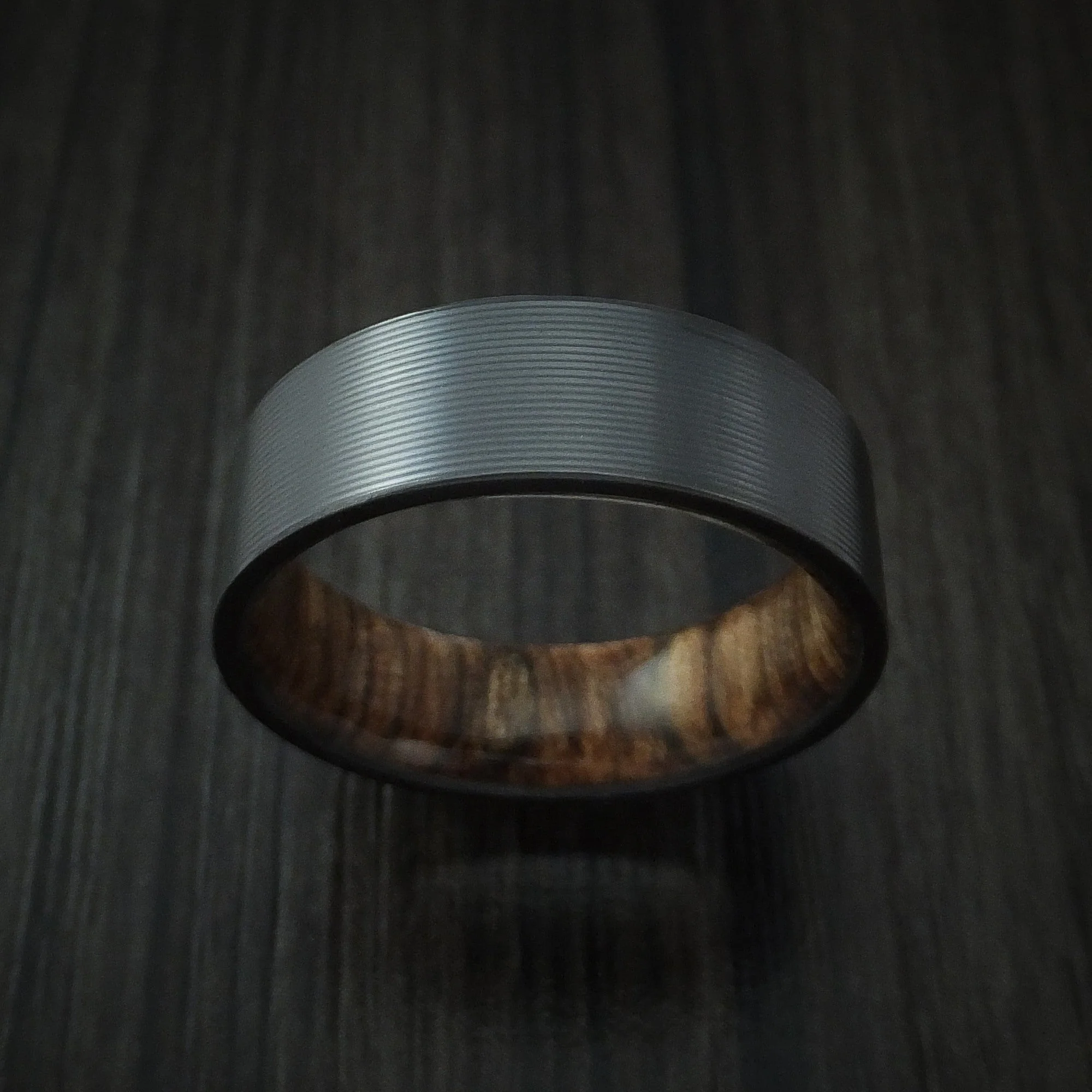 Black Titanium and Walnut Hard Wood Sleeve Men's Ring Custom Made - Image 2