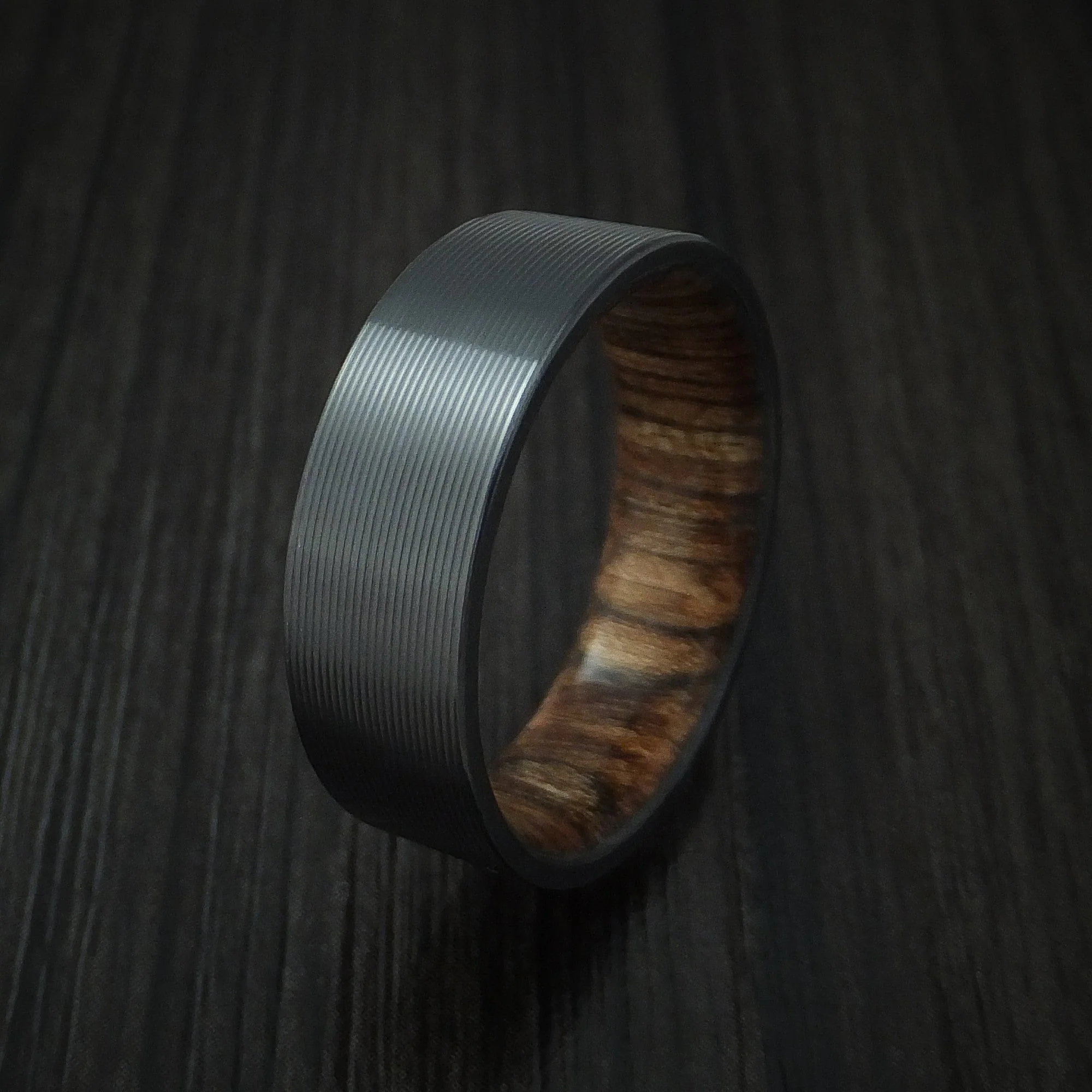 Black Titanium and Walnut Hard Wood Sleeve Men's Ring Custom Made - Image 4