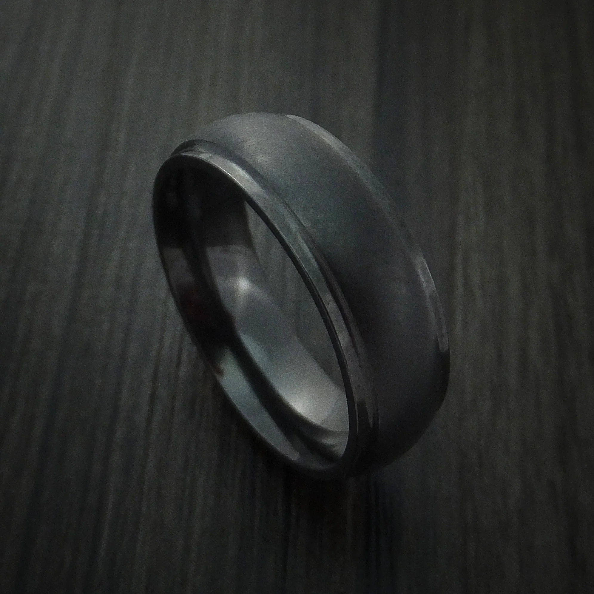 Black Titanium or Black Zirconium Custom Men's Ring with Angle Satin Finish