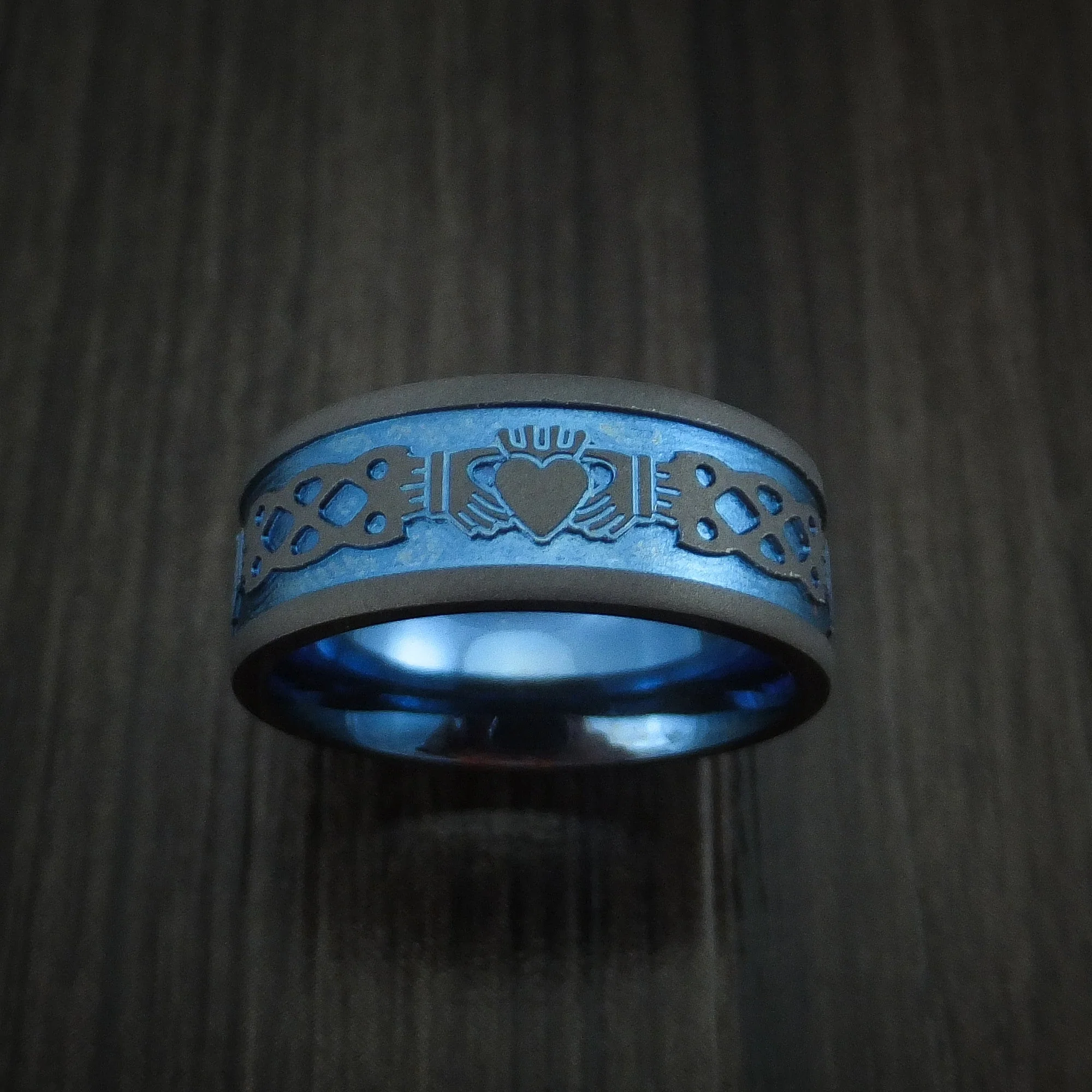 Black Titanium or Black Zirconium Custom Men's Ring with Anodizing and a Celtic Irish Claddagh Design - Image 2